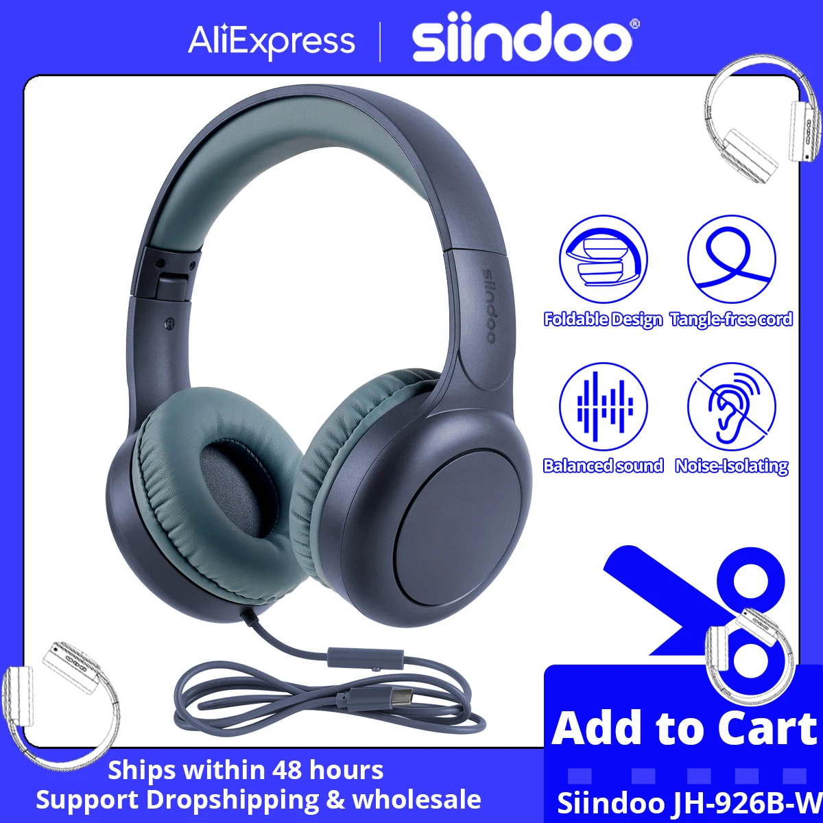 Проводные наушники Siindoo с микрофоном и нейлоновым разъемом типа C без запутывания