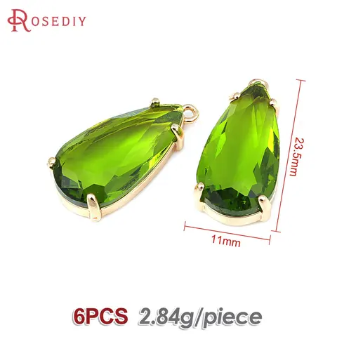 Подвески Rosediy, латунь и стекло, 18-каратный золотой цвет, 6 шт.