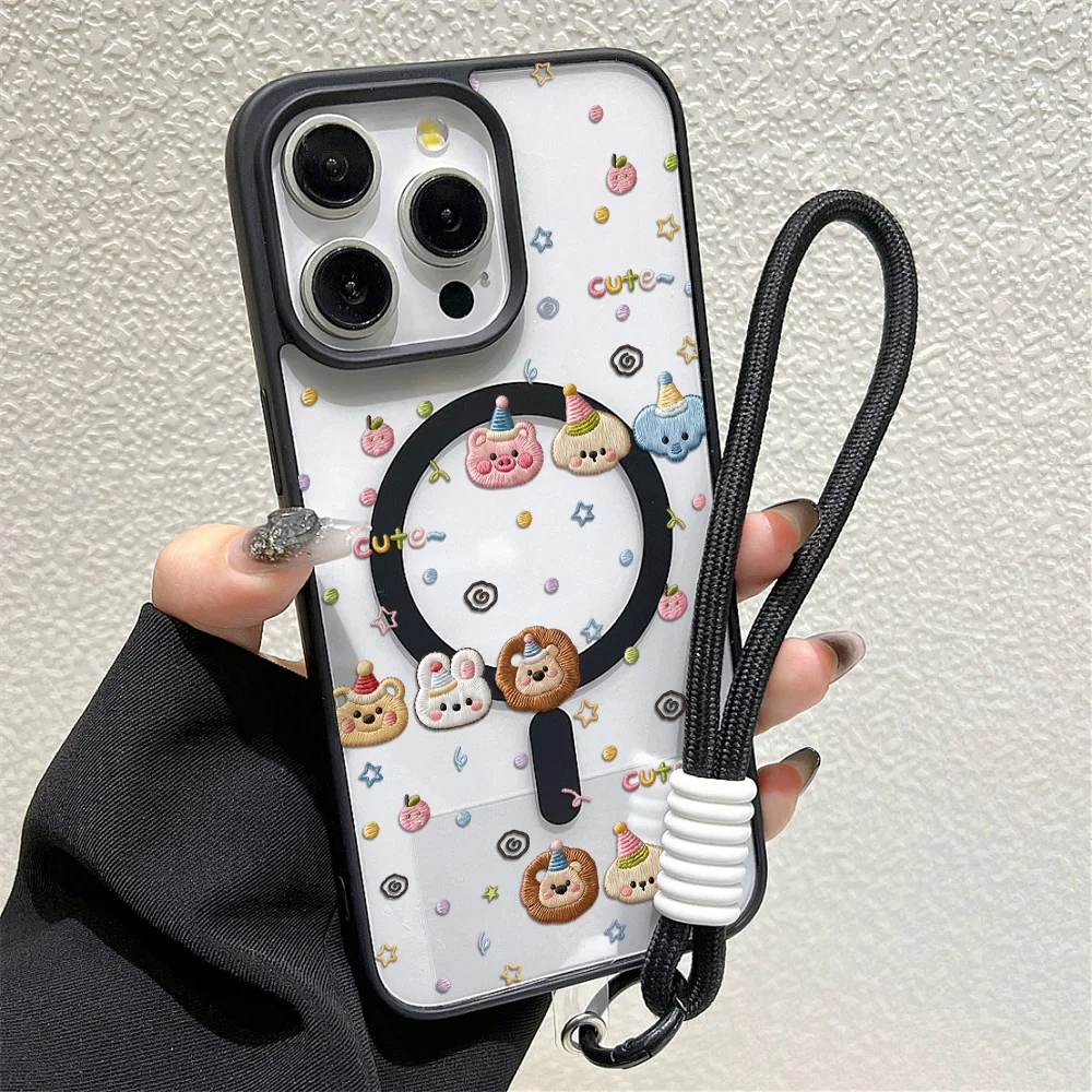Фото Эстетичный мини-чехол с мультяшными животными для iPhone 17, 14, 15, 16, 13 Pro Max, 14, 15, 16 Plus, 17, 16, 15 Pro, прозрачная накладка №5