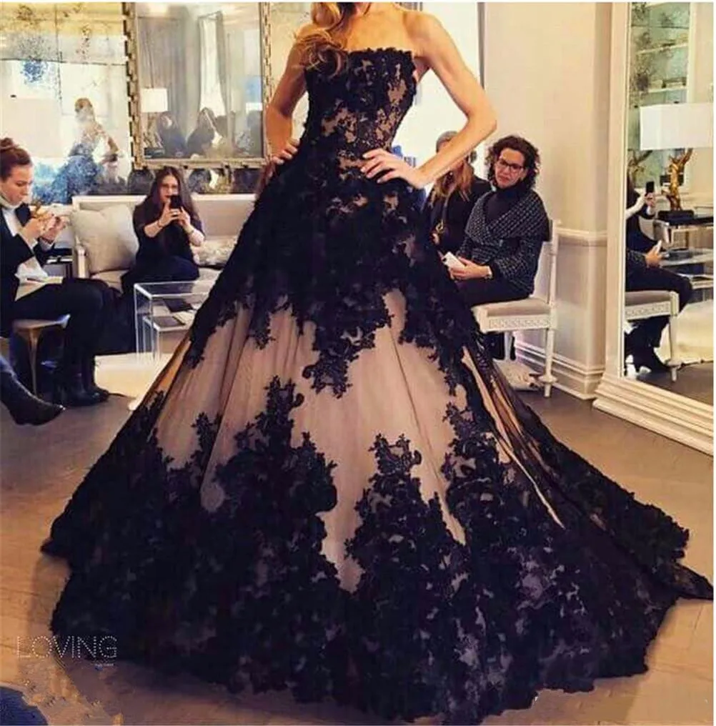 

New Prom Dresses for Women Lace Appliques Tulle Strapless Sleeveless Ball Gown Formal Occasion Vestidos Para Mujer فستان 2023