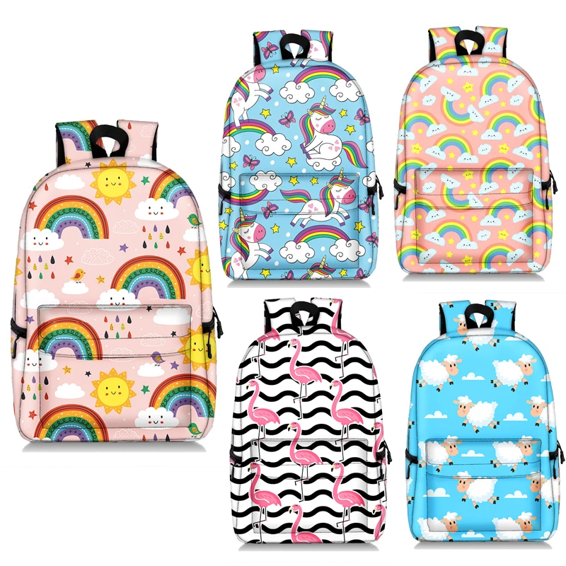 

Cute Rainbow Cloud Sun School Bags Girls Laptop Backpack Backbag Lovely Animal Sheep Flamingos School Backpack For Girls