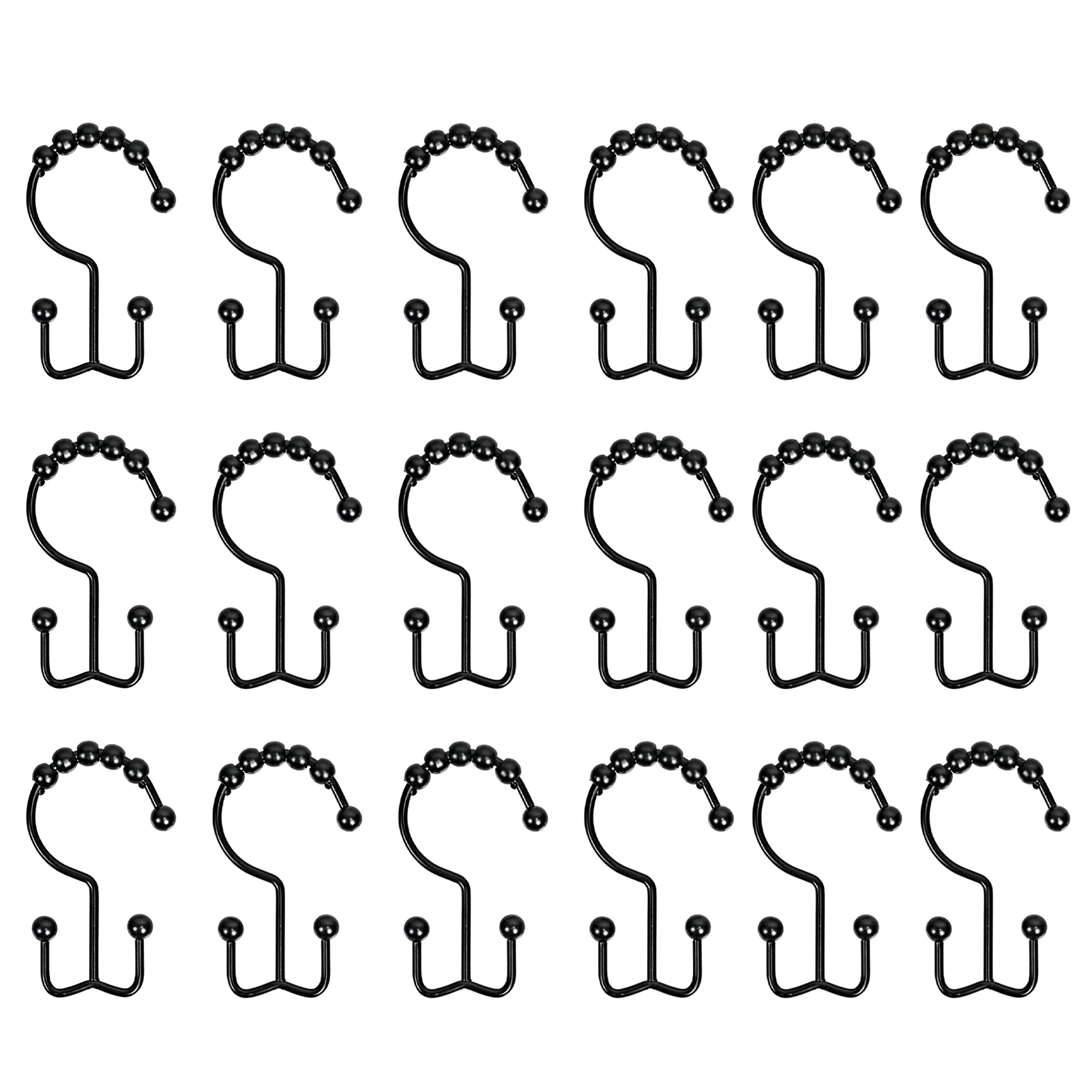 

18pcs Roller Balls Bathroom Accessories Multifunctional Home Shower Curtain Hook Easy Glide Black Rust Resistant Double Rings
