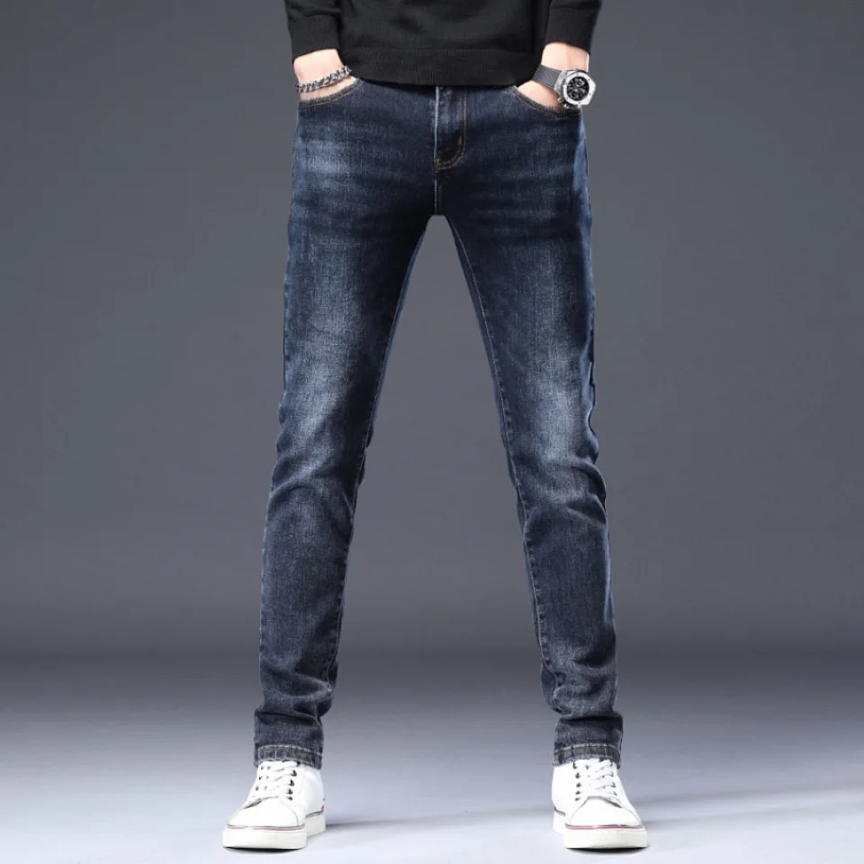 Autumn Winter Men's Jeans Trousers Cotton Straight Elastic Italy Brand Business Pants Classic Jeans Denim Male Pants