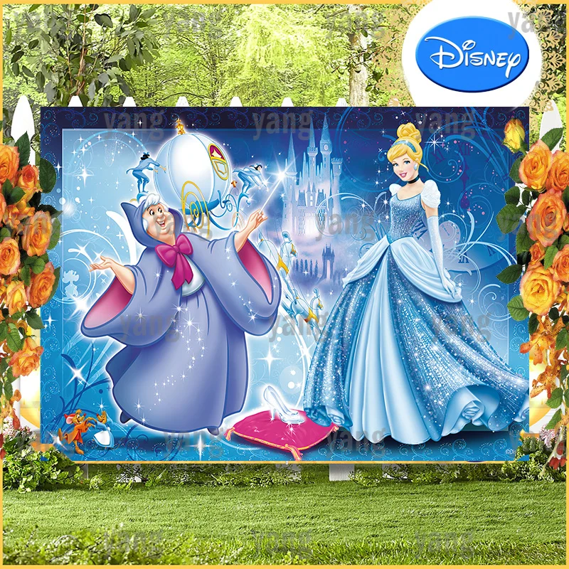Free Customize Magic Disney Cinderella Dreamy Cartoon Custom Castle Background Princess Girl Birthday Party Backdrop Photography