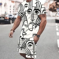 summer mens clothing newest t shirt sets casual tracksuit mens t shirt shorts sports suit face fashion creative streetwear