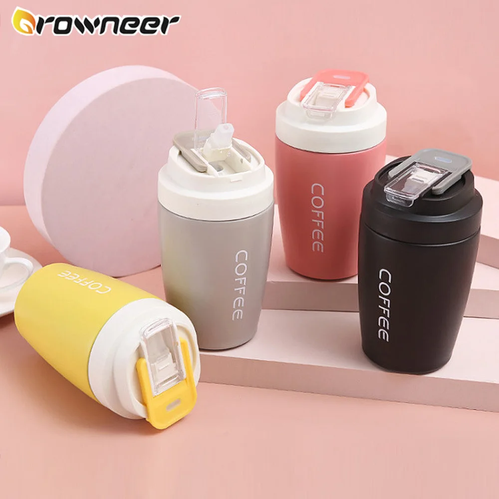 

400ML/500ML Coffee Thermos Mug With Straw And Straight Drinking Mouth 304 Stainless Steel Thermal Mug Insulation Water Bottle