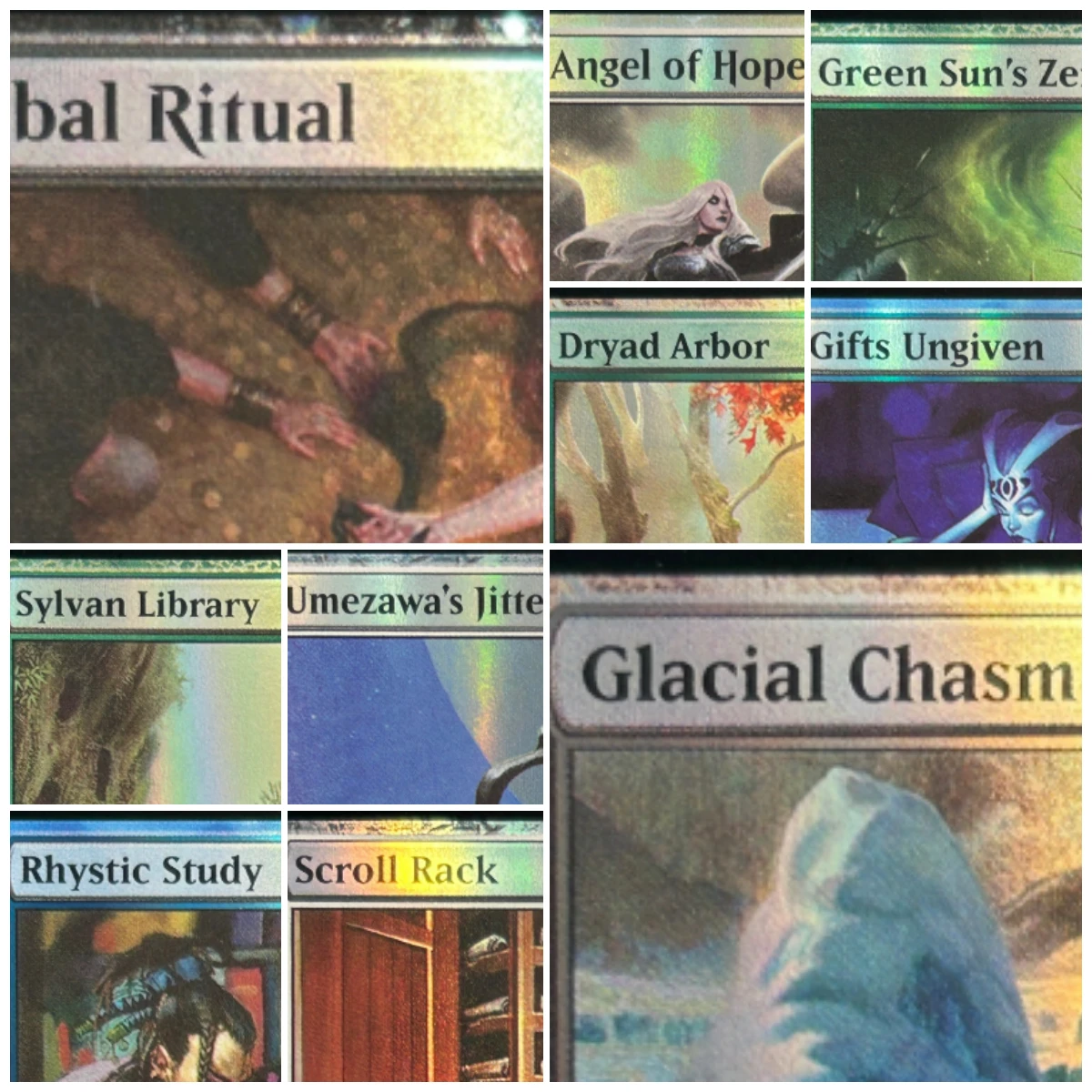 Фото Фольгированные прокси-карты LK64 Foil Avacyn, Angel of Hope, Dryad Arbor, Glacial Chasm, Green Sun's Zenith высокого качества для TCG (Black-Core) №1