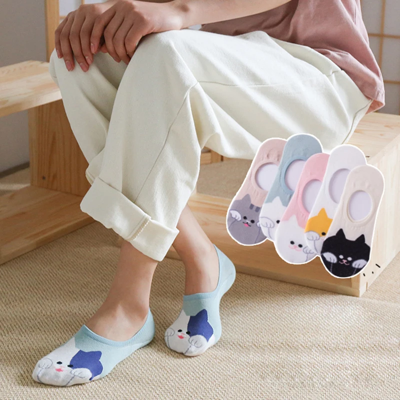 

Women Sock Slippers Low-cut Liner Socks Soft Cartoon Cat Non-slip Hidden Invisible Socks Female Ladies Cute Casual Cotton New