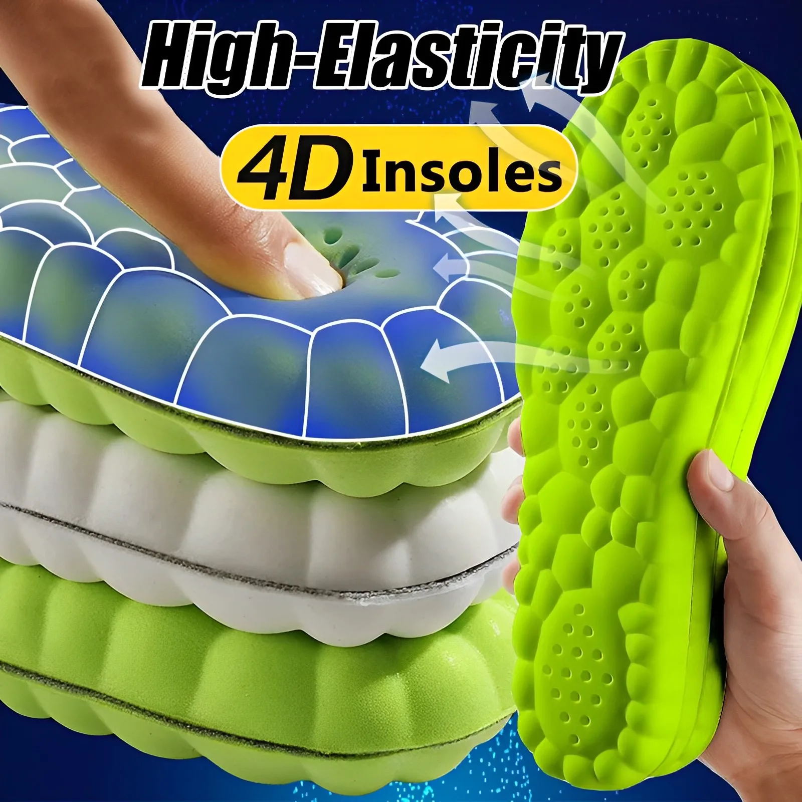 

4D Latex Sport Insoles Soft High Elasticity Shoe Pads Breathable Deodorant Shock Absorption Cushion Arch Support Insole for Feet