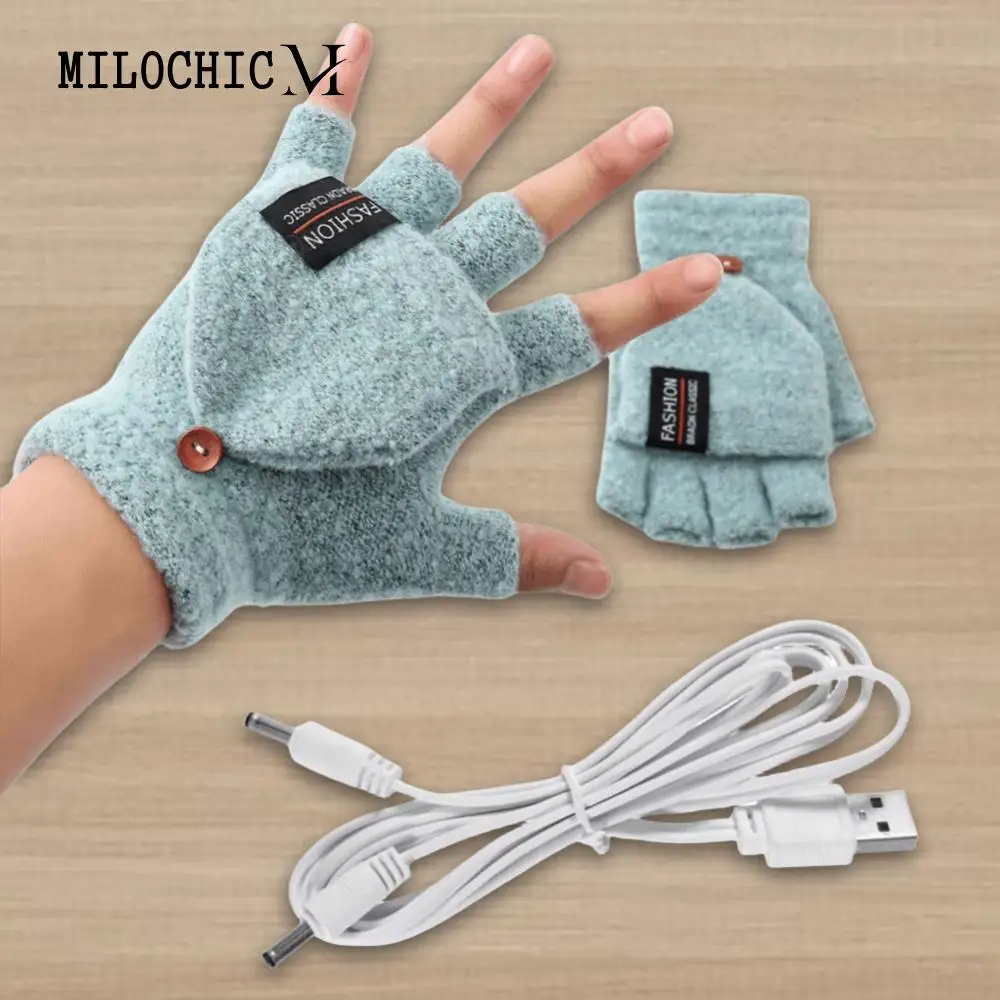 

USB Electric Heated Gloves Adjustable Temperature Rechargable Mittens Washable Full Half Finger Warmer Touchscreen Winter Warmer