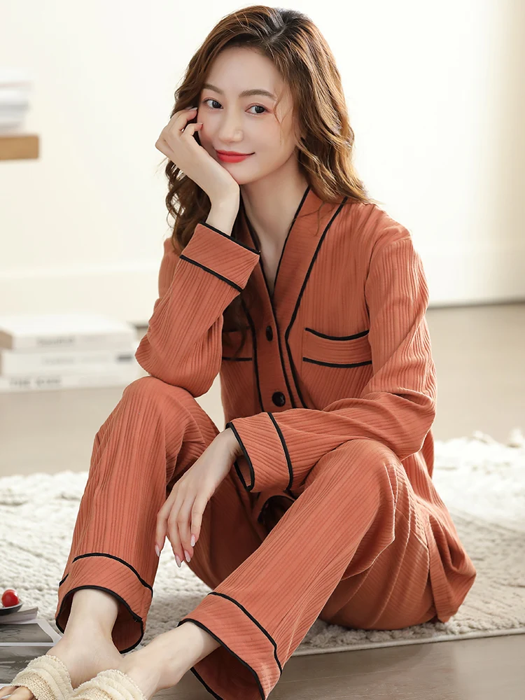 Новинка 2024 женские пижамы из чистого хлопка на весну и осень домашняя одежда с