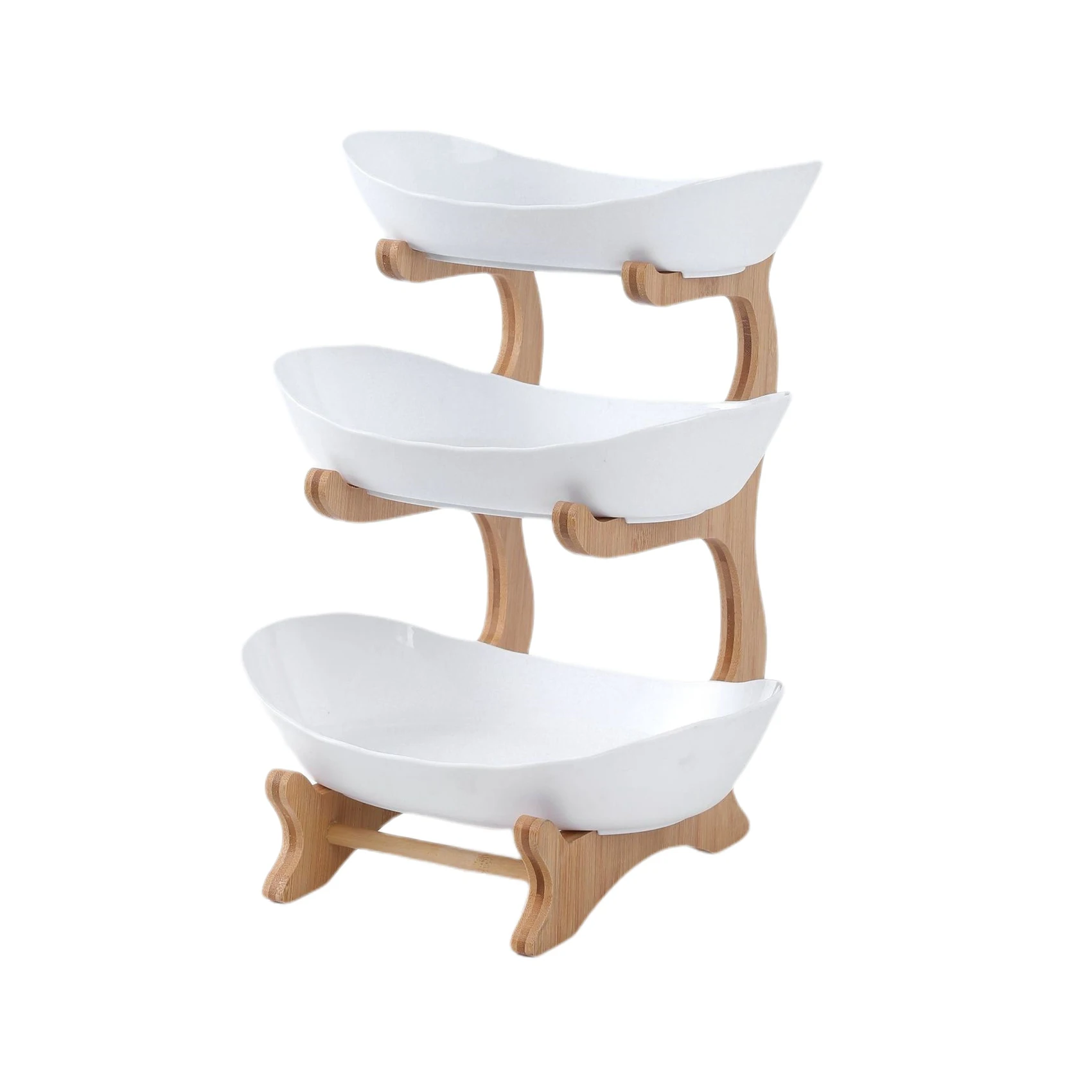 

3-ярусные фруктовые тарелки с деревянным держателем, подставка для сервировки пищи вечерние, поднос для торта, овальные чаши для конфет для ...