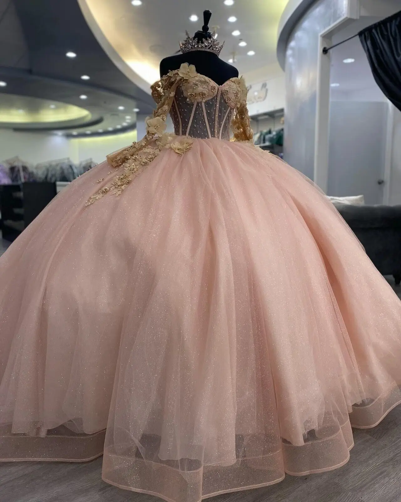 

ANGELSBRIDEP Pink Sweet 15 16 Quinceanera Dresses Ball Gown 3D Floral Appliqued Off Shoulder Prom Vestidos De 15 Años Corset