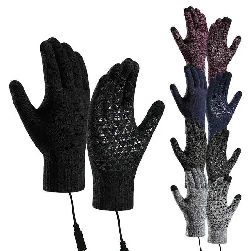 

USB Warm Heating Gloves Electric Constant Temperature Heated Knitting Full Finger Mitten Winter Warmer Heated Full Finger Gloves