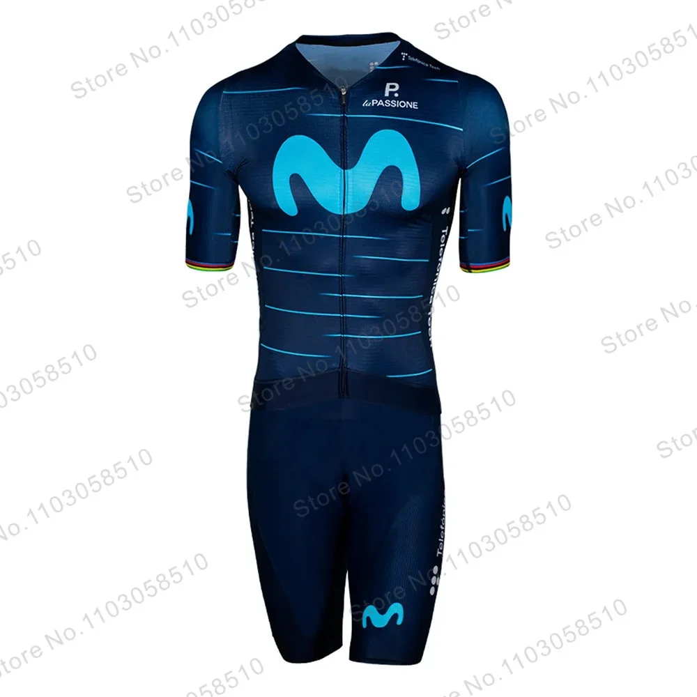 

Костюм для триатлона Movistar, Джерси с коротким рукавом, мужской комбинезон для активного отдыха, командная одежда для поездок на горном велосипеде, одежда для бега