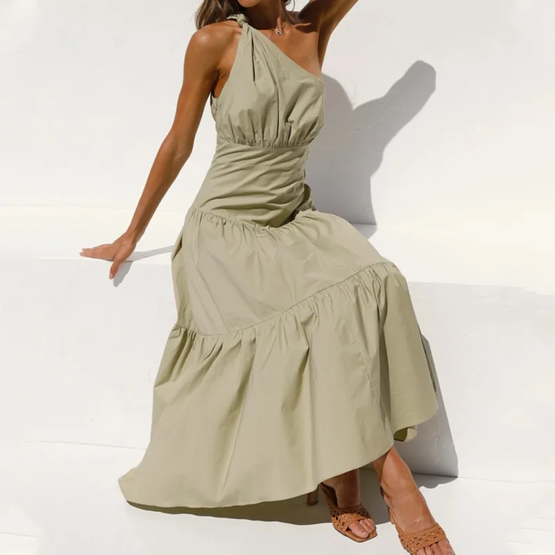 

2022 Spring And Summer New Dress Swing High Waist Pure Color Irregular Dress Korean Style Prom Evening Vintage Dress