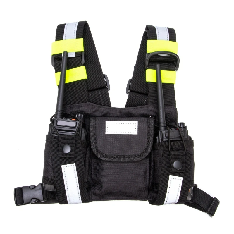 Walkie Talkie Chest Harness Holder Bag Universal Radio Shoulder Holster Two Way Radio Front Pack Pouch Reflective Vest