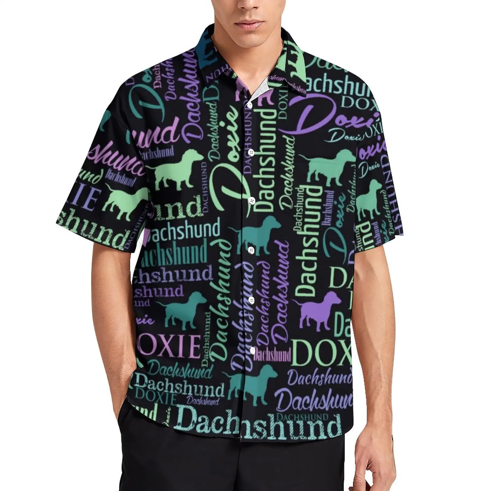 

Dachshund Word Art Blouses Animal Letter Print Casual Shirts Hawaiian Short Sleeve Funny Oversized Beach Shirt Birthday Present