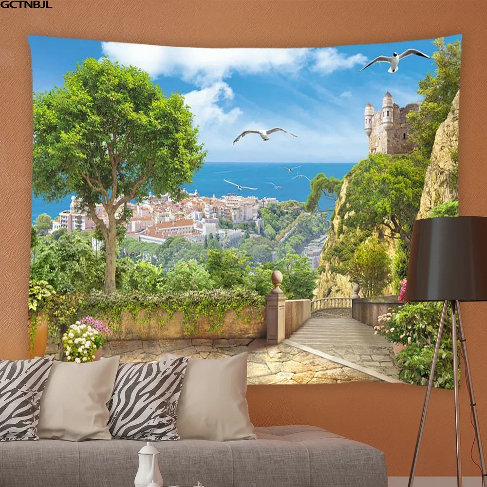 Настенная подвесная скатерть с природным пейзажем гор озер ткань для гостиной