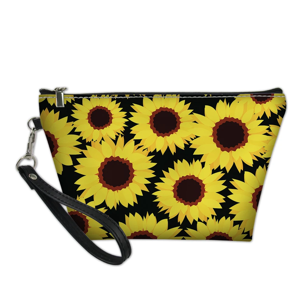 Exquisite Sunflower Print Fashion Makeup Bag Party Travel Lightweight Toiletries Organizer Multifunctional Female Cosmetic Bag