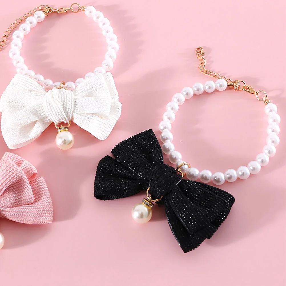 

Pet Collar Portable Kitten Small Dog Cat Supplies Adorable Polyester Decorative Pearl