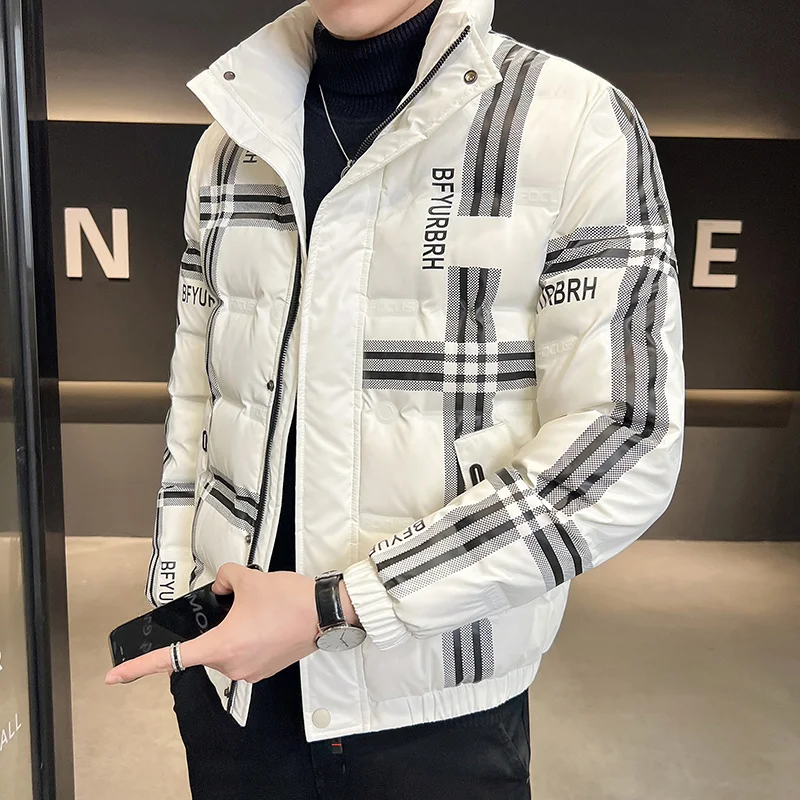 

Новое поступление, зимняя короткая куртка с принтом, корейская мода Harajuku, воротник-стойка, толстые (зима) теплые мужские пуховики