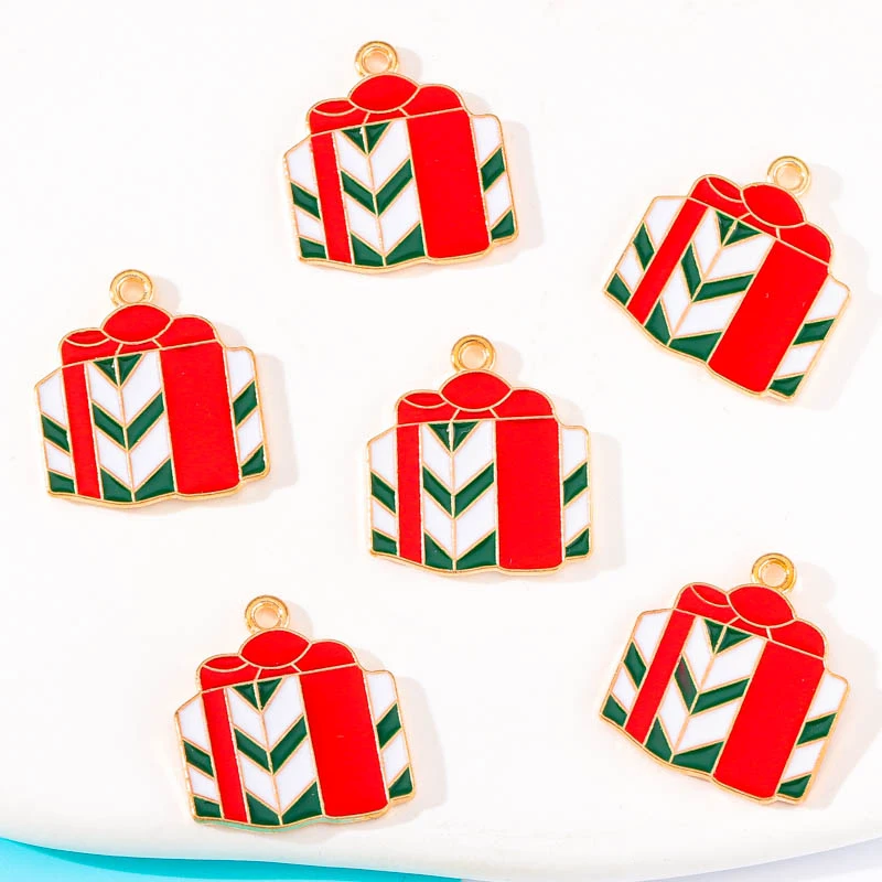 

20pcs/Lot 18*20mm Alloy Enamel Pendant Christmas Gift Box Ornament Making Necklace Bracelet Bead Accessories Charm Jewelry Craft