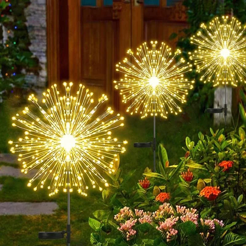 

4Pcs LED Solar Power Firework Lights Garden Decoration Fairy Waterproof Outdoor Dandelion Lawn Lamps Lighting Patio Garden Decor