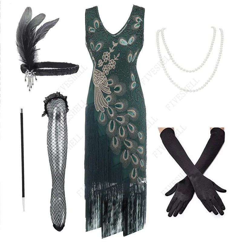 Женское винтажное платье с павлиньими блестками модное в стиле 1920-х Гэтсби