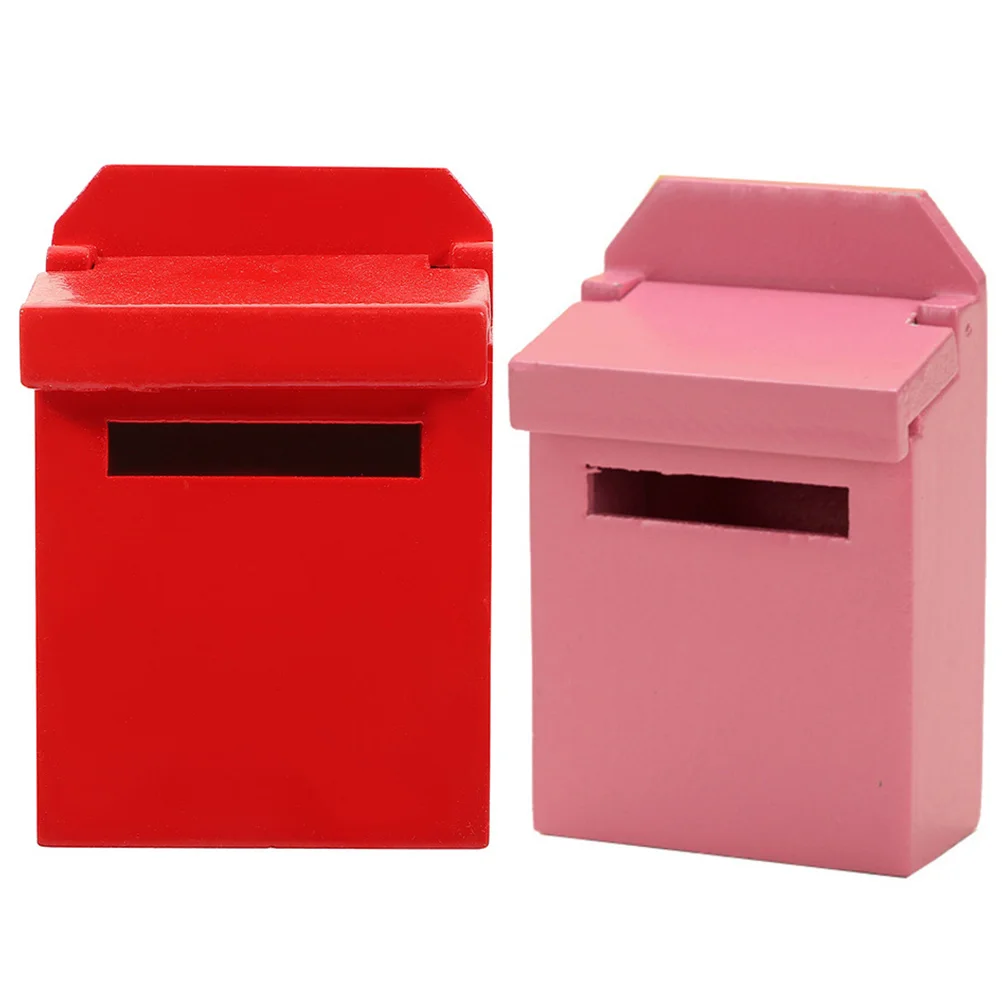 

2 Pcs Toy House Tiny Figurine Decor Mini Mailbox Small Craft Ornament Wooden