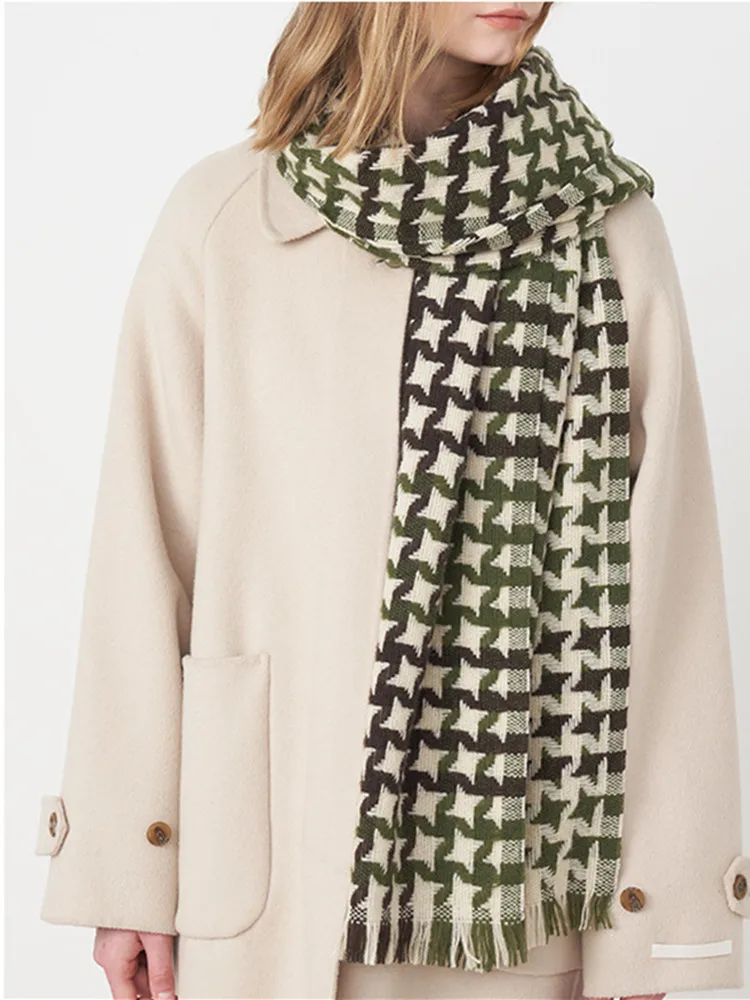 

Winter Women Houndstooth Tassel Large Scarf Ladies All-Match Ladies Warm Shawl 2022 New Vintage