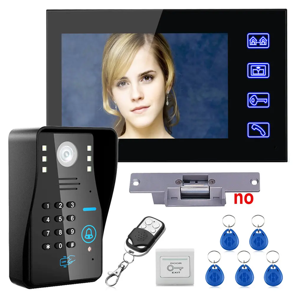 

Go Touch Key 7" Lcd RFID Password Video Door Phone Intercom System Kit+ Electric Strike Lock+ Wireless Remote Control