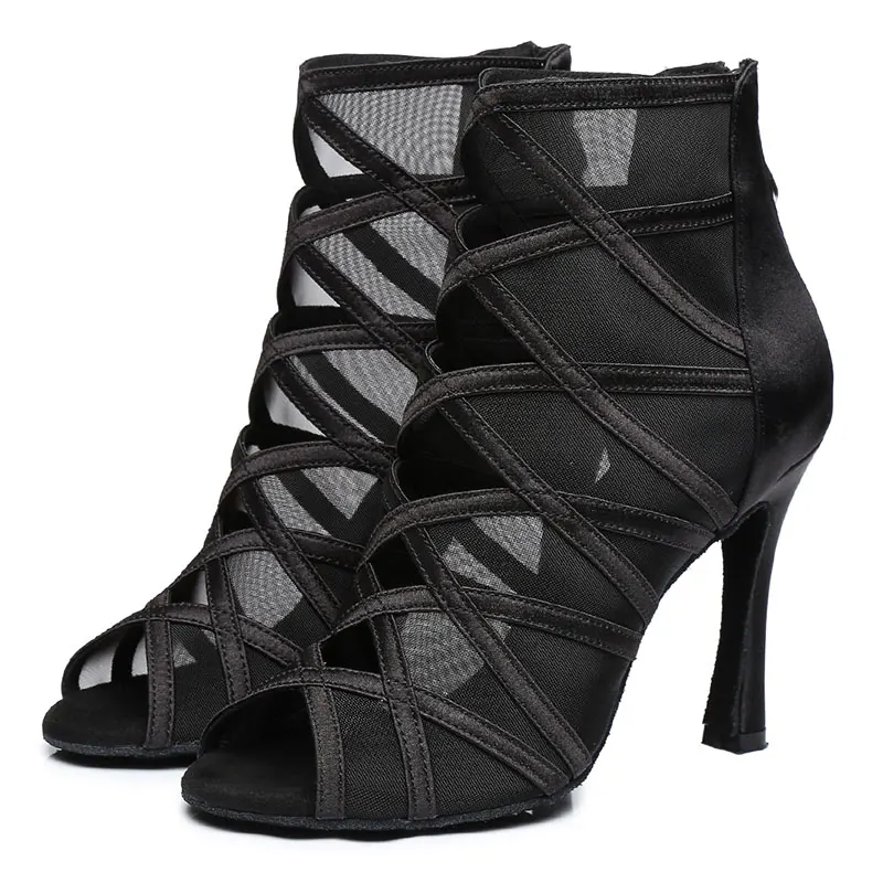 SWDZM New High Top Dance Shoes Woman Ballroom Latin Jazz Dance Booots Mesh High Heels Salsa Dancing Shoes Ladies Summer Boots