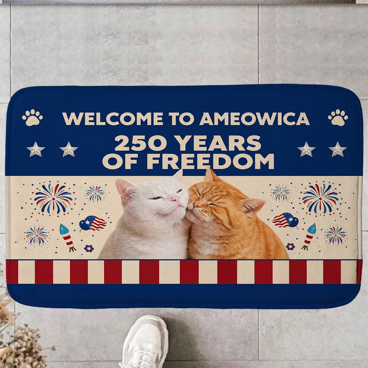 Фото Придверный коврик Ameowica с надписью «250 лет свободы», патриотический, красно-бело-синий, противоскользящий, декор ко Дню независимости США №2