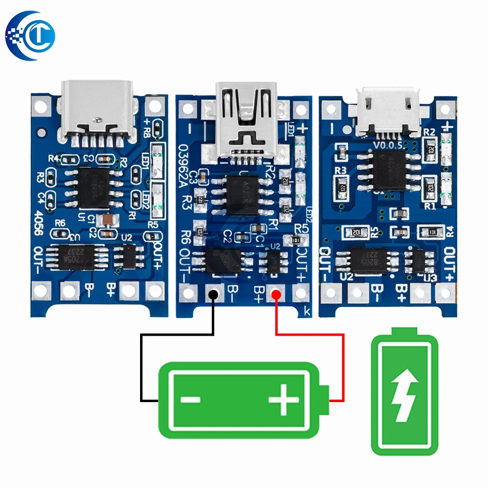 Фото Модуль зарядного устройства TP4056 5В 1А Micro USB Type-C для литиевых аккумуляторов 18650 с функциями зарядки и защиты №5