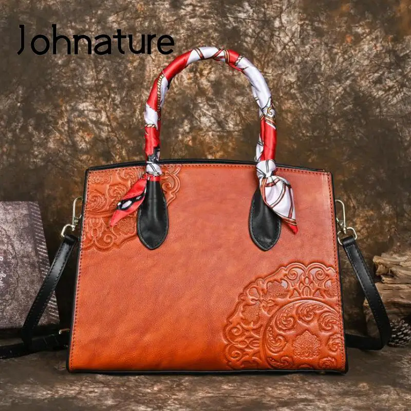 Винтажная сумка Johnature с тиснением тотема новинка 2024 женская большая из