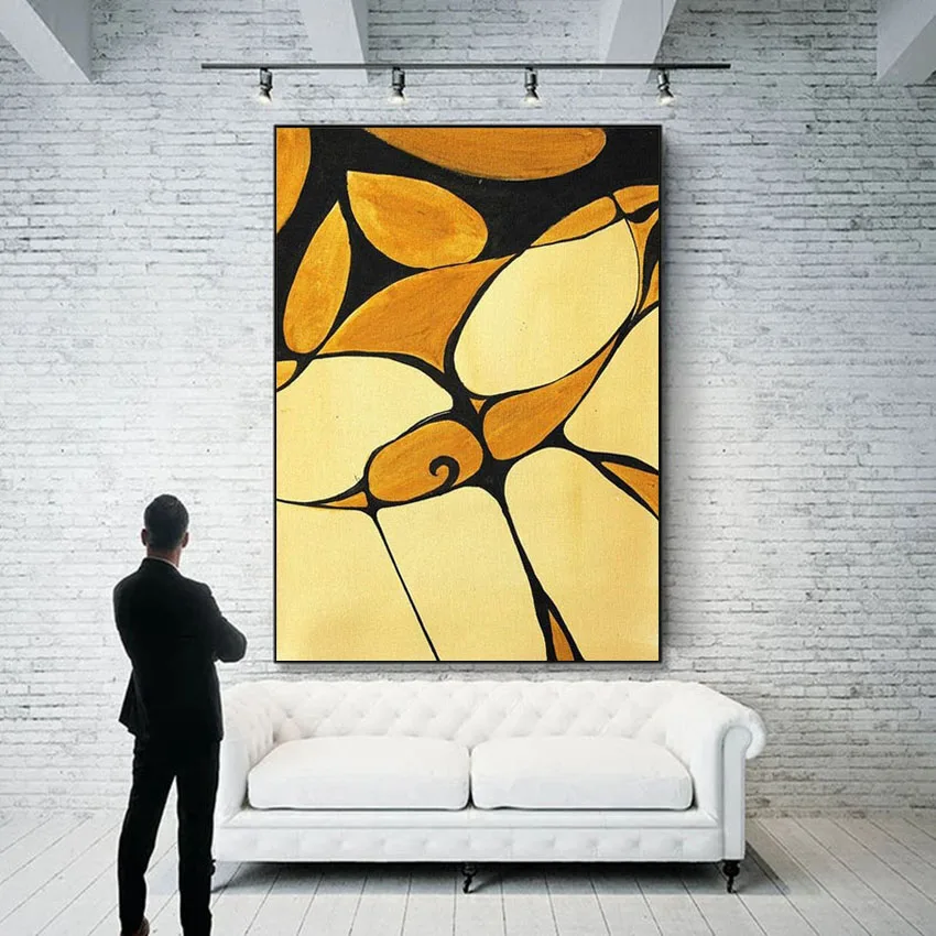 

Yellow Abstract Home Decoration Art Mural Handmade Canvas Oil Painting Hotel Living Room Office Porch Restaurant Hanging Poster