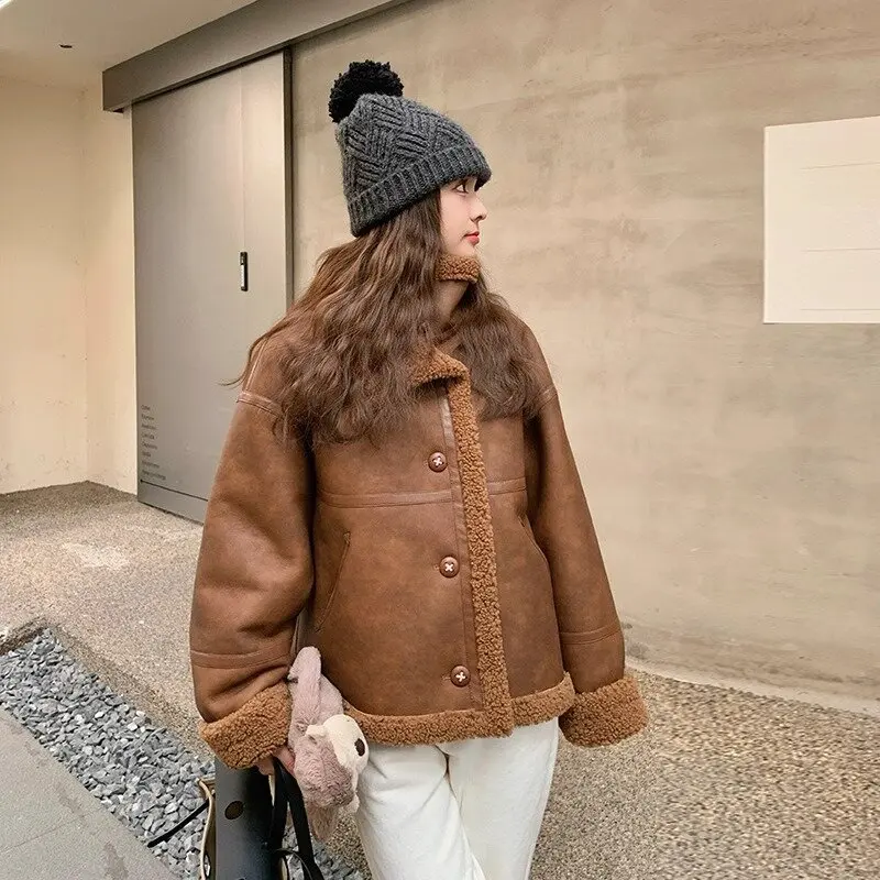 2024 Autumn and Winter New Double-sided Wear Fur Integrated Lamb Wool Outerwear Women Short Maillard Design Sense Motorcycle ...