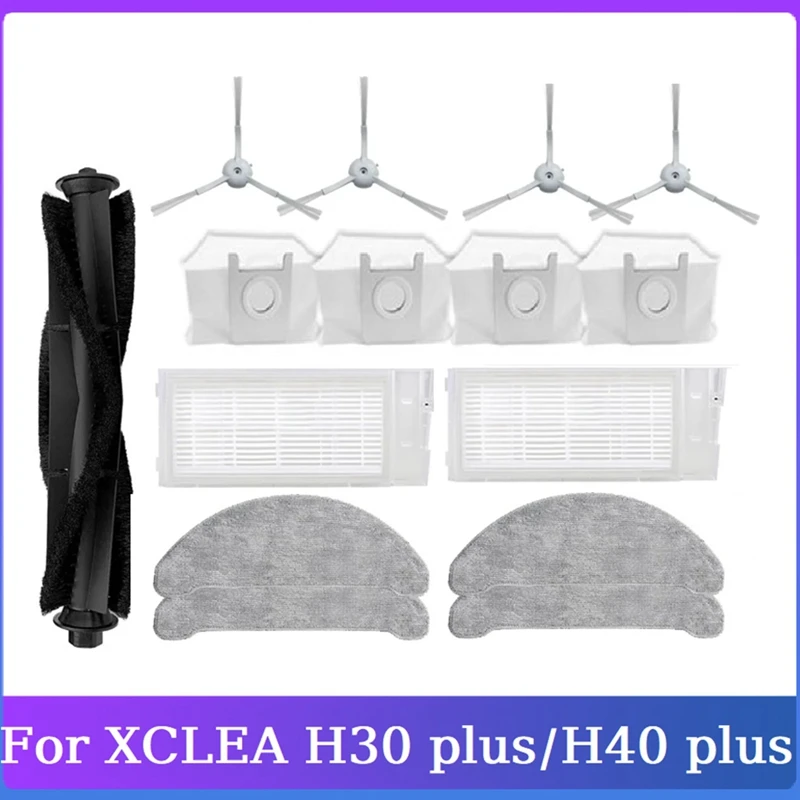 

15PCS For XCLEA H30 Plus/H40 Plus Robot Vacuum Cleaner Replacement Main Side Brush Hepa Filter Mop Cloth Dust Bag
