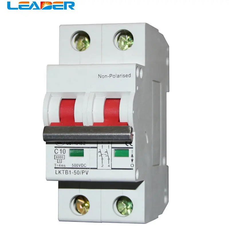 LEADERSOLAR 10pec автоматический выключатель 2P Dc 6/10/16/20/25/32/40/50/63A DC500V SOLARB Солнечная энергия фотогальванический (pv) солнечный переключатель постоянного тока