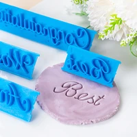 6pcs fondant mold plastic alphabet handwriting embosser baking cookie cutter cake biscuit mold happy birthday decoration tool