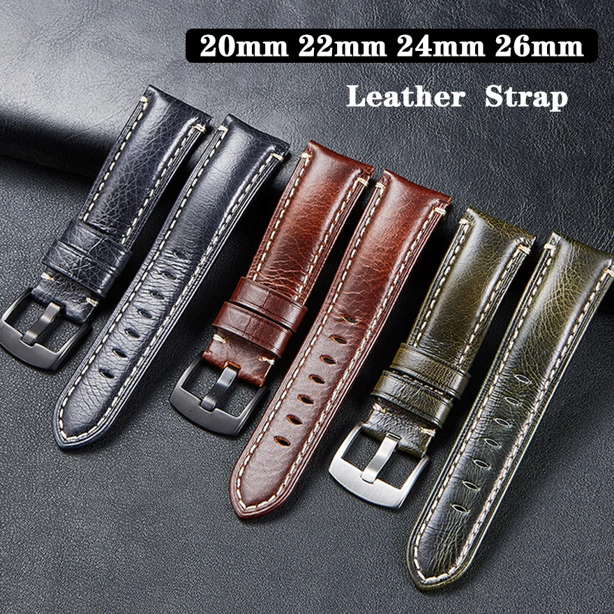 

Ремешок из мягкой натуральной кожи для наручных часов, винтажный спортивный сменный браслет для мужчин и женщин, 20 мм 22 мм 24 мм 26 мм