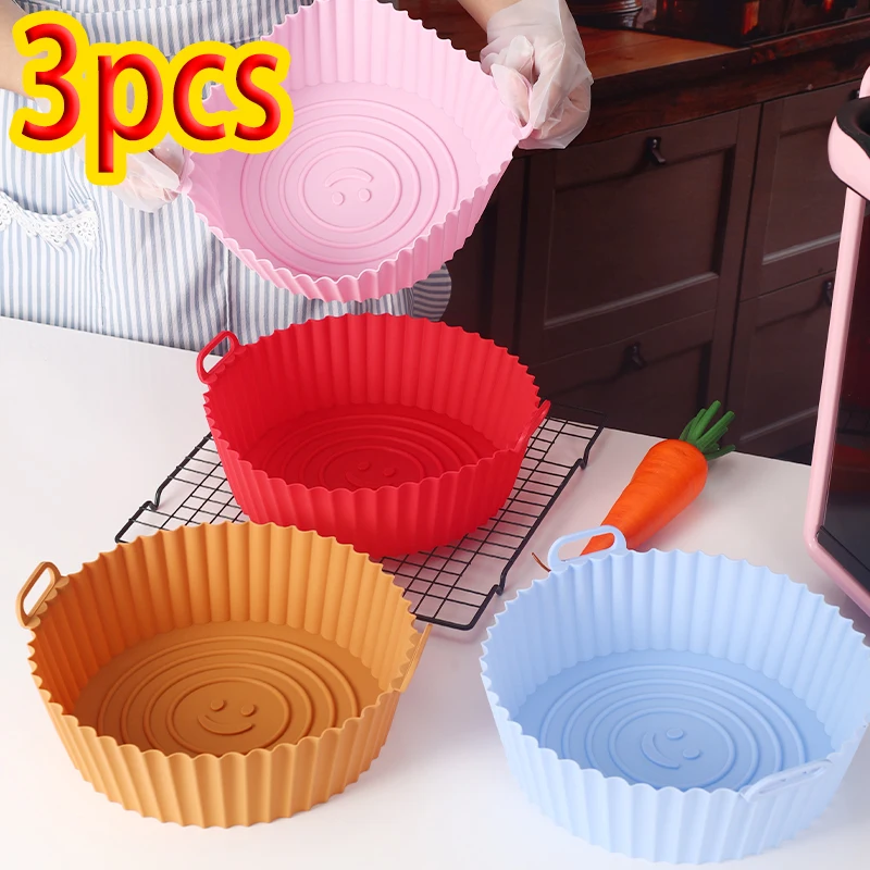 

3pcs Air Fryer Tray Silicone Baking Pan Bakeware Non-stick Oleophobic Cake Bread Toast Mousse Muffin Mold Oven Wings Chips Tray