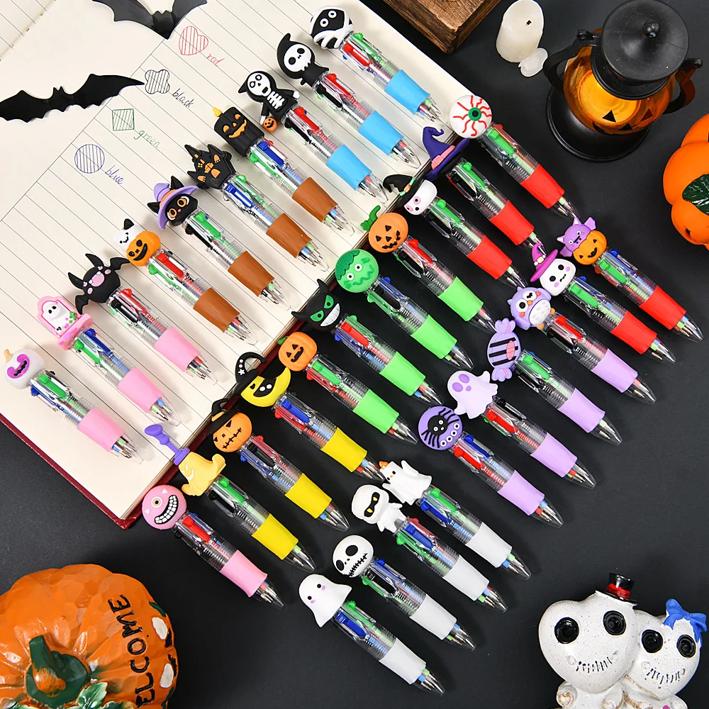 

20 шт./лот, 1 бесплатно, мини-четырехцветная шариковая ручка с героями мультфильмов на Хэллоуин, милые разноцветные ручки, подарок для детей, красочные письменные принадлежности
