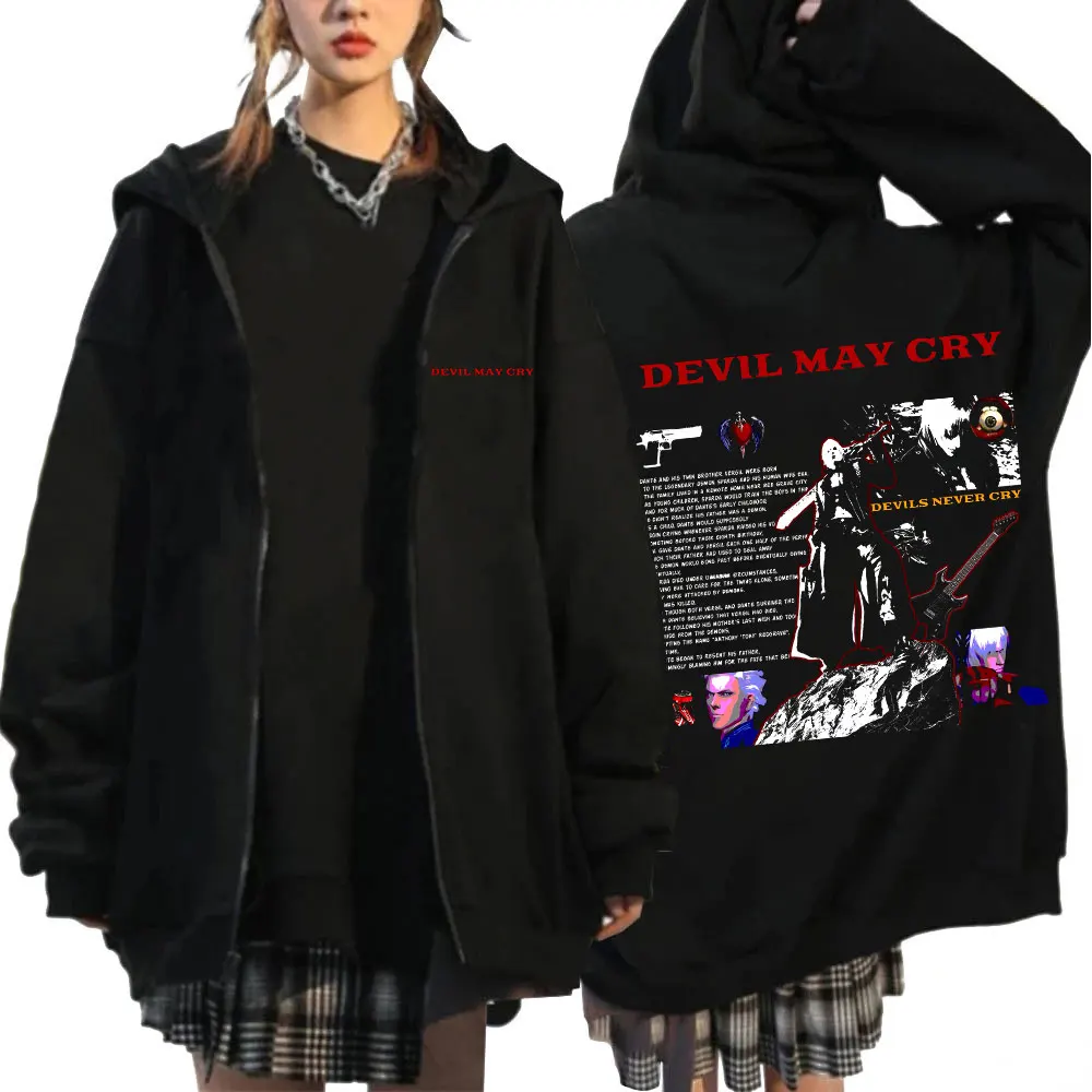 Фото GAME Devil May Cry Данте Верджил Худи на молнии Мужская одежда Модные толстовки с капюшоном на молнии Винтажные пуловеры Куртки Пальто №1