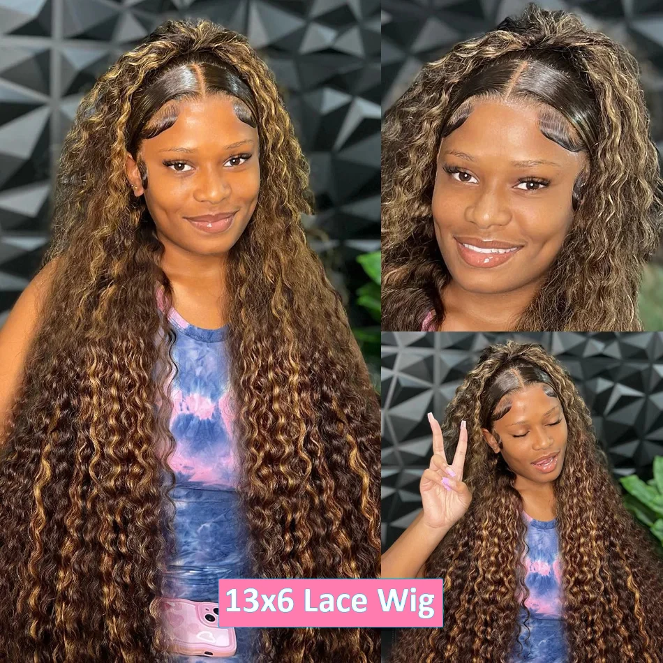 Парик из натуральных волос с эффектом омбре 13x6 глубокой волной перехлёстом