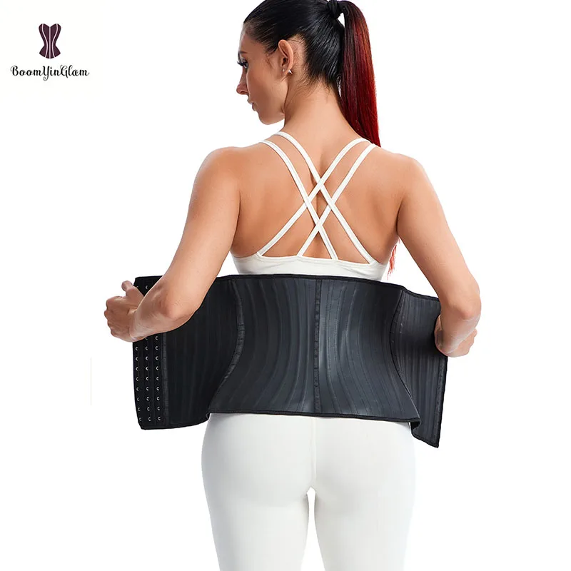 Black Sweat Sauna Slimming Belt Fajas Sashes Workout Girdle Latex Hook Corset Bustier 29 Steel Bones Waist Trainer Shapers