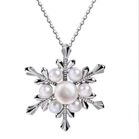 meibapj fashion grade aaaa freshwater pearl jewelry for women snowflake pendant necklace white s925 sterling silver jewelry