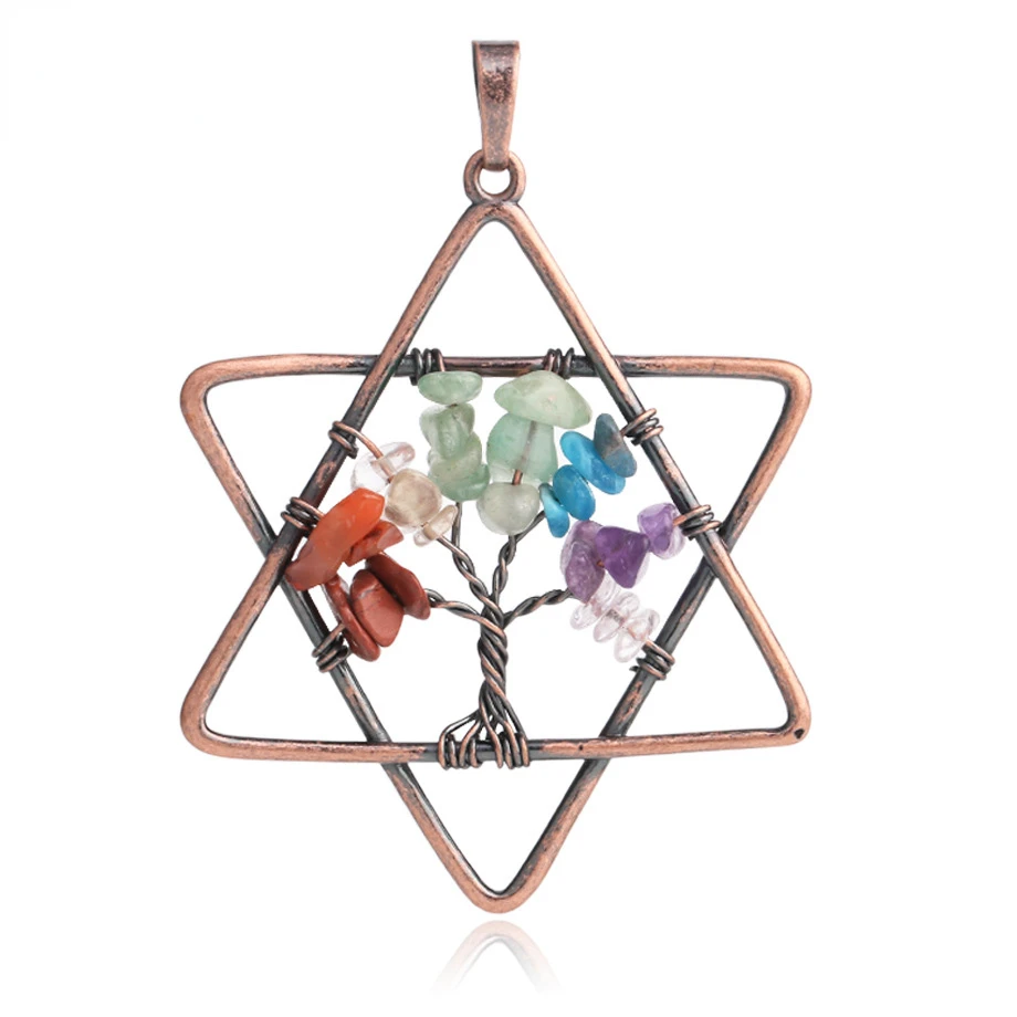 

Real Stone Tree of Life Pendant Chakra Universe Energy Star of David Necklace Merkabah Hexagram Healing Reiki Woman Jewelry
