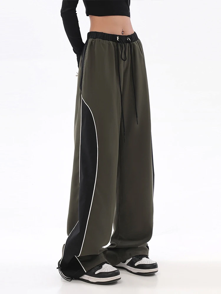 

Plus Size Retro Contrast Color Stitching Sweatpants Womens Trendy Loose Wide Leg Straight Leg Mopping Jogging Pants Streetwear